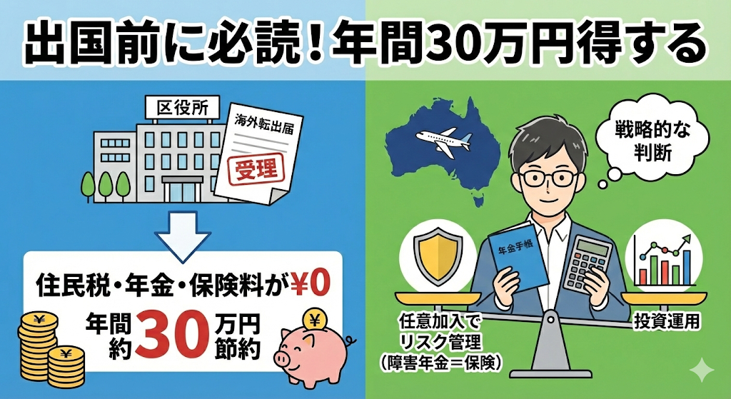 海外転出届を出して住民税と年金を節約する仕組みと投資家判断の図解